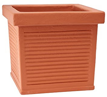 Garden Italia Vasi Vaso per piante Quadro millerighe GQM Lato 37 cm alt.34 cm Made in Italy in resina color Terracotta - Resistente al gelo - Antiurto Leggera Classica