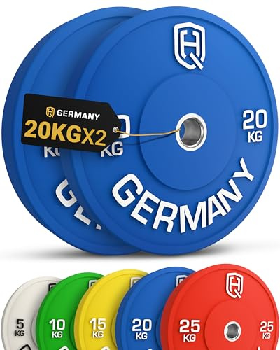 HQ Germany® Hantelscheiben 50mm [Set/Paar 5-25kg] - Premium Vollgummi Bumper Plates 20kg - Hantelscheiben Set 50mm, Gewichtsscheiben, Gewichte, Weight Plates nach IWF Standard
