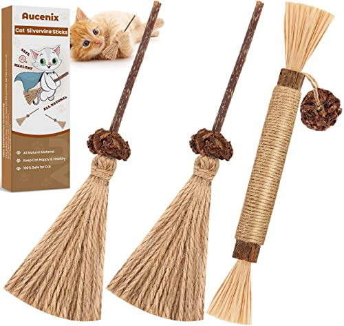 Aucenix Catnip Sticks - Natural Matatabi Silvervine Chew Toys for Indoor Cats & Kittens, Stress Relief (3PCS)
