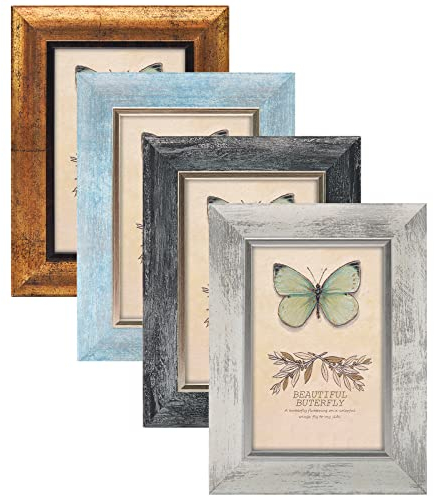 XUANLUO Bilderrahmen, 10 x 15 cm, rustikaler Retro-Fotorahmen, mit Wandhalterung aus gehärtetem Glas und Tischdekoration, für Familie, Freunde, Hochzeitsgeschenk, 4 Stück