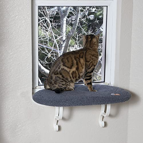 K&H Cat non riscaldato grigio 35,6 x 61 cm Kitty davanzale, capacità 18,1 kg, schiuma ortopedica, copertura in pile, amaca per finestra, facile montaggio, fino a 20 anni di esperienza, garanzia di un