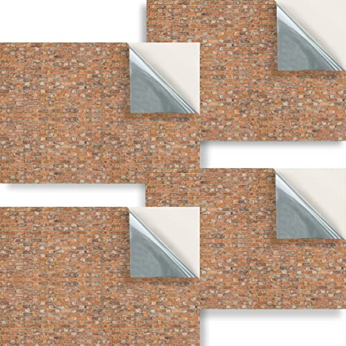 Stick & Go Repositionable Self Adhesive Dolls House Wallpaper 1:24 Scale (Set of 4 Sheets) - Old Red Brick Wall - No. 199