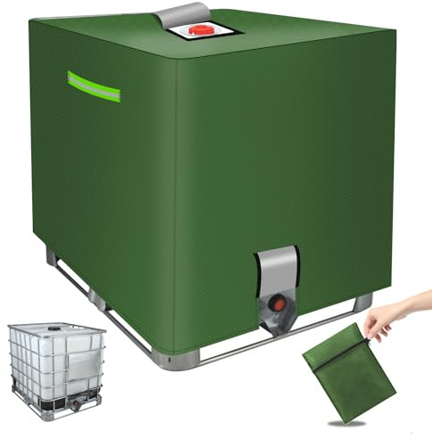 MaxAwe 1000 l IBC Tanklockskydd - Vattentätt Skyddspresenning med Kardborreband och Reflexremsor, 420D Skyddshölje för IBC-Tank Behållare, Grön