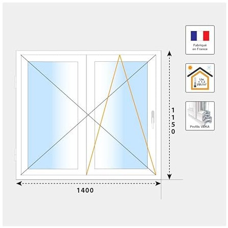 Finestra a 2 ante in PVC H1150 mm, bianco x larghezza 1400 mm