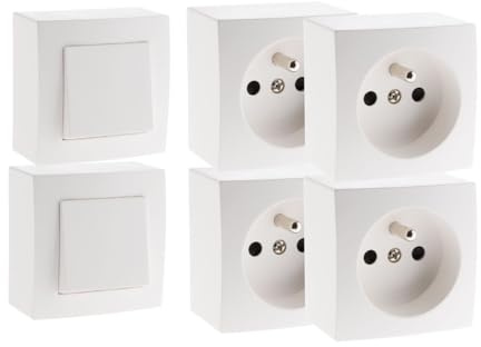 Zenitech Lot de 2 interrupteurs va et Vient + 4 Prises 16A en saillie - Blanc - Presto