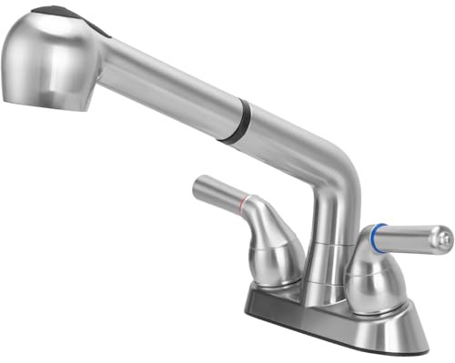 Utility Sink Faucet,Universal Laundry Tub ABS Plastic Faucet with Sprayer,Dual Handle Pull Out Faucet, Chrome Finish Laundry & Utility Room Sink Faucets,4 Inch Center Set