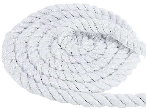 PATIKIL 3/4 Inch x 49 Feet Natural Twisted Cotton Rope, 3 Strand Tug of War Rope with Sealing Tape for Craft Railings Home Decor, White