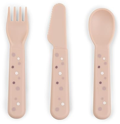 Done by Deer Foodie Baby und Kinderbesteck Set Happy dots Rosa - abgerundete Kanten, passt perfekt in kleine Hände - 100% PP in Lebensmittelqualität - süße taufgeschenke für mädchen