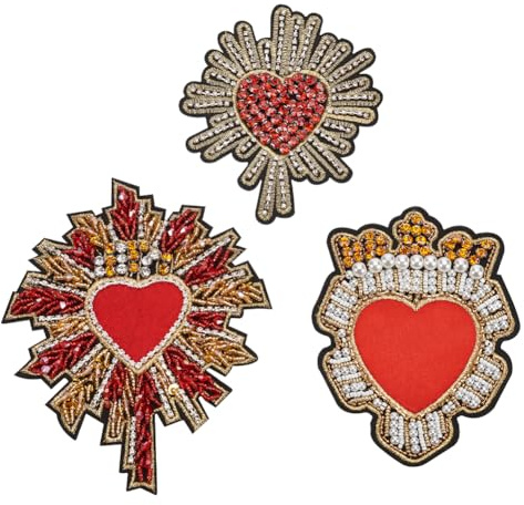 INFUNLY Herz-Patch Mit Strass-Perlen Zum Aufnähen Herz-Patches Für Kleidung Weihnachten Rote Dekorationen Applikation Helle Kristall-Patches Strass-Applikation Mit Perlen Für DIY-Bekleidung Kleidung
