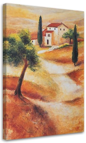 Feeby Leinwandbild - Bilder Wohnzimmer - Landschaft Toskana Orange - 60x80 1tlg - Deko Schlafzimmer - Wanddekoration - Aesthetic - Groß Moderne Bild - Foto auf Leinwand