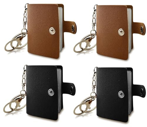 Mini Fotoalbum, 4 Stück Foto Album mit Schlüsselanhänger Leder Kleines Fotoalbum zum Selbstgestalten 2 Zoll Taschen Fotoalbums Fotobuch Klein zum 20 Fotos für Freunde Familien