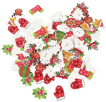 Tofficu 150 Stück Weihnachts-holzknöpfe in Verschiedenen Stilen Bemalte Holzmäntel-accessoires Robustes Kunstwerk Geeignet Zum Nähen und Stricken