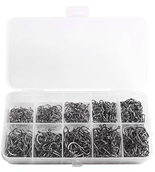 KGDUYC Anzuelos de Pesca, 600 PCS Anzuelos de Pesca en 10 Tamaños, Anzuelos de Púas, Pesca Gancho de Acero al Carbono con Caja de Plástico, 3# - 12#
