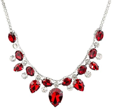 KONFEN Damen Ketten Kristall, Rote Strasssteine Modische Teardrop Verstellbare Länge, Hochzeit Party Glänzend Klassisch, Elegant und Vintage Kristallschmuck für Frauen Mädchen, Rot, Legierung