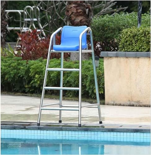 High Stool Ground Pool Ladder Pool Deck Lifeguard Chair 150cm Stainless Steel Elevated Chair for Park Hotel Swimming Pool Beach Heavy Duty Outdoor Pool Chair for Lifeguards and Pool Safety Staff