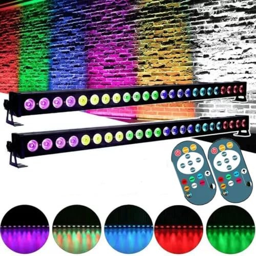 24 * 3W RGBW LED Wallwasher Barra Luminosa con Telecomando, Luce da Palcoscenico Luci Discoteca, Strobo Faretto per DJ Feste Nozze Halloween Natale, 2 pezzo