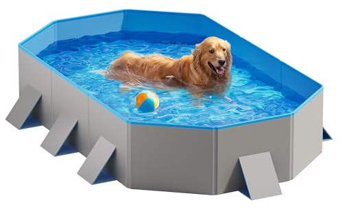 Peteast Foldable Dog Pool with Sturdy Square Design, Durable 71 Lx39 Wx12 D Extra Large Portable Pet Bathtub with Reinforced Sidewalls for Stability, Ideal for Indoor & Outdoor Use (Blue&Gray)