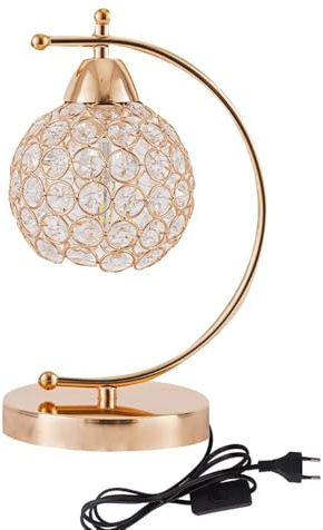 Lampada da Tavolo Luce E27 Base in Metallo Cristallo Paralume Lume Luce di Notte Notturna Comodino Camera da Letto Lampada da scrivania Abatjour Moderno Luci di lettura Decorativa Soggiorno (A)