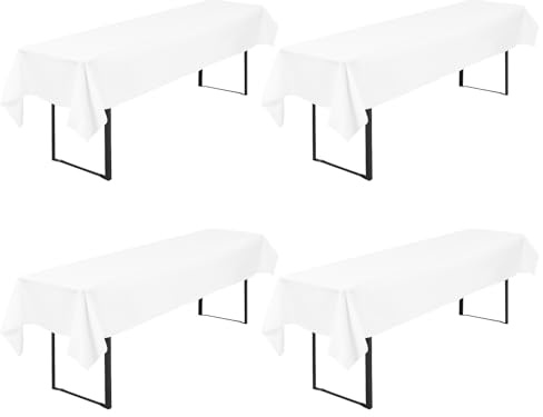 FXKS 4 Bier Tischdecken für Rechteck Tische, Weiß, 110x260 cm | Polyester Tischdecke, Waschbare und Langlebige Tischdecke Tischdeckes für Garten Partys Geburtstagsfeier oder Grill