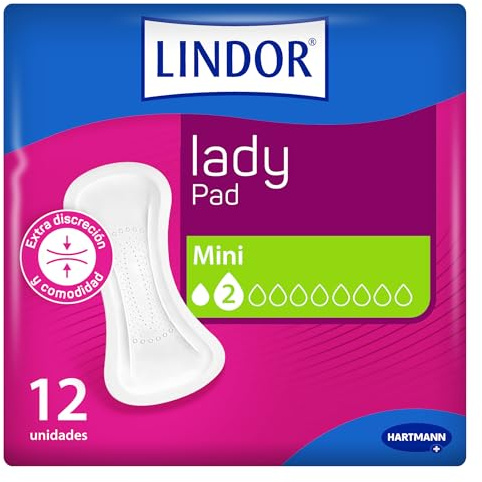 Lindor Lady: Compresas para Mujeres con Pérdidas de Orina, Mini, Protectores y Absorbentes para Incontinencia, 12 unidades