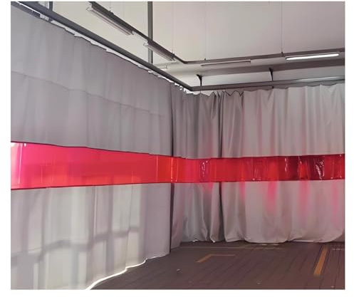 Pantalla De Soldadura Ignífuga, Pantallas Divisorias De Soldadura Con Ventana De Visualización Roja, Cortina De Soldadura Industrial Revestida De Silicona, Para Almacén, Taller(8X3 M/26.2x9.8 ft)