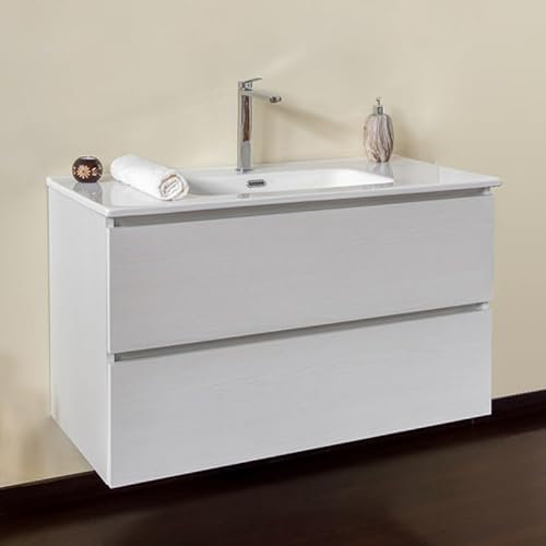 Yellowshop | Mobile Bagno Sospeso CLOE - Composizione Completa con Lavabo Ceramica, Chiusura Soft Close, Finitura Frassino Moirè (70 cm, Mobile con Lavabo)