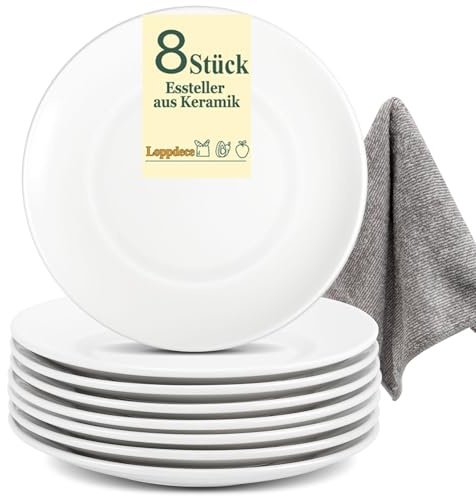 Loppdece 8 Stück Porzellan-Dessertteller, 20.3cm Salatteller Speiseteller, Vorspeisenteller aus Keramik, Weiße Kuchenteller, Essteller aus Porzellan, Mikrowellen und Spülmaschinenfest