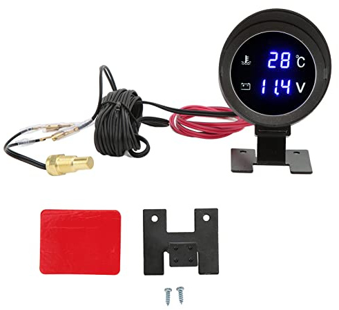 OVAQUIXI Termometro Acqua Digitale Rotondo con Voltmetro LED per Auto Moto ATV, Display Blu, Alimentazione 9-36V DC, Universale, Facile Installazione, 72mm