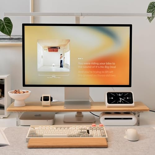 ROCDEER Bambio-Monitorständer mit Acrylbeinen für Schreibtisch, 31,5 Zoll Desktop-Ablage für PC-Monitore, Laptops, Drucker, Lautsprecher (Natur)