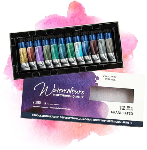 7 Artists Granulierende Aquarellfarben Set – 12 x 10 ml Tuben Rosa Gallery Aquarell | Professionelle Aquarell Set | Hochwertig Künstler Aquarellkasten | Aquarellfarbe Wasserfarben