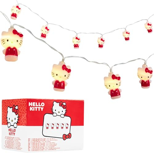 Hello Kitty Led Lichterkette Innen mit 10 Kätzchen Batteriebetrieben Kleine Lichterketten für Deko Wand Fenster Geschenke für Kinder Frauen und Teens