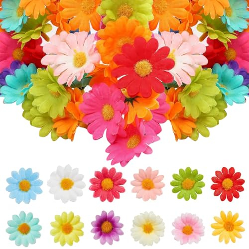 Esshogo 100 Stück 4cm Künstliche Bunte Blumen, Chrysanthemen Bunte, Kranz | Künstliche Blütenköpfe Dekoblumen, Kunst Blüten Margeriten, Gänseblümchen Köpfe, Für Valentinstag Hochzeit Party