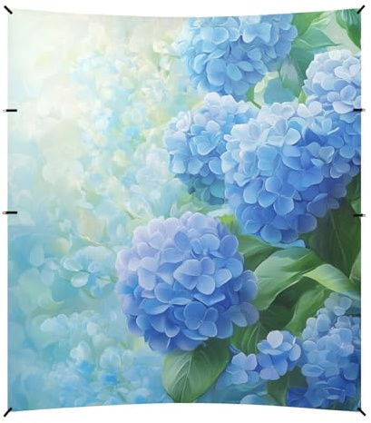 Blaue Hortensien Motto Frühling Blume Strand Baldachin UPF50 Wasserdicht Groß Sonnenschutz mit Sandsäcken, Sandschaufel, Stangen für Camping, Picknick, Hinterhof & Angeln