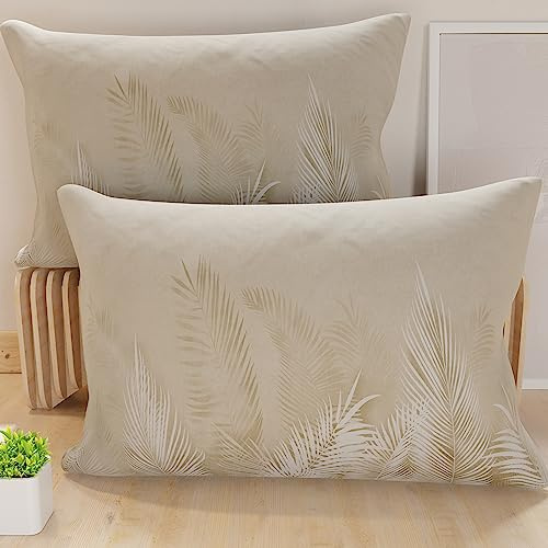 PETTI Artigiani Italiani - Par de Fundas de Almohada 30x50 cm, Pareja de Funda de Cojín Hojas Beige, 100% Microfibra Hipoalergénica, Paquete de 2, Made in Italy