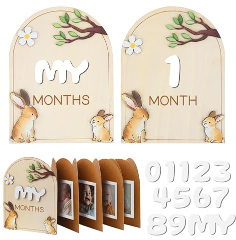 GAGILAND Baby Monthly Milestone Cards Wooden Baby Monthly Milestone Discs Gender Neutral Gift Baby Announcement Sign for Boy & Girl My First Year Photo Frame Newborn Photography Props