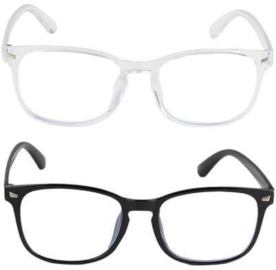 JRILUO 2 Pezzi Occhiali Trasparenti Anti Luce Blu, Occhiali Protezione Luce Blu, Occhiali Gaming Computer Leggeri, Riduzione Affaticamento Oculare, Montatura Resistente Per Uso Quotidiano
