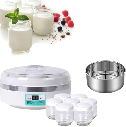 Yogurtera Automática De 1,7 L con Temperatura Constante, Juego De Vasos con Temporizador, Yogur Probiótico Casero, Depósito Interior Extraíble De Acero Inoxidable