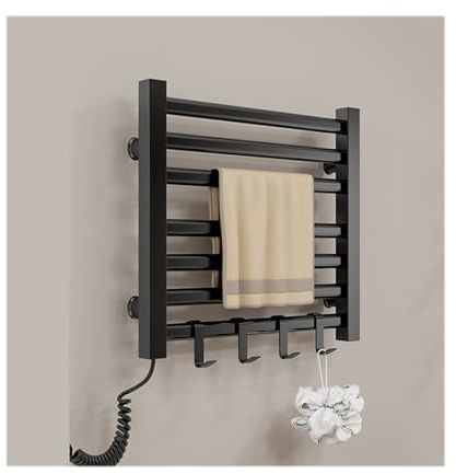 WQPMNYG Portasciugamani Elettrico riscaldato con Spina, Accessori per Spa per Asciugamani, portasciugamani a Parete, scaldasalviette per Bagno, Nero, Spina a Sinistra
