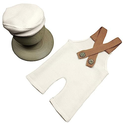 Hat And Suspenders Jumpsuit Adorable Infant Duckbill Cap Outfits 0-1M Newborn Photography Props Accessory Set Peaked Cap With Rompers Newborn Photography Clothing