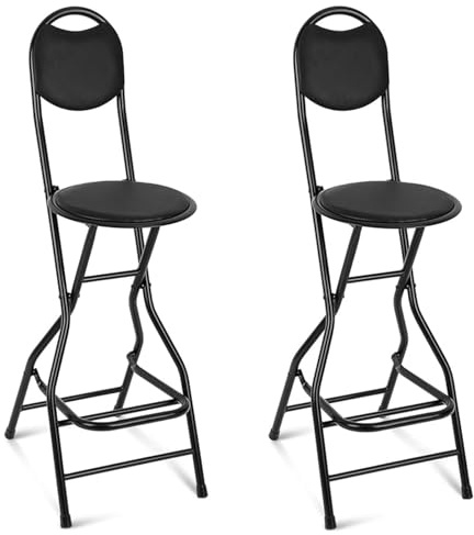 2 Pezzi Altezza Seduta 65 cm Sgabello da Bar Pieghevole Imbottito con Schienale, Sedie Pieghevoli da Cucina