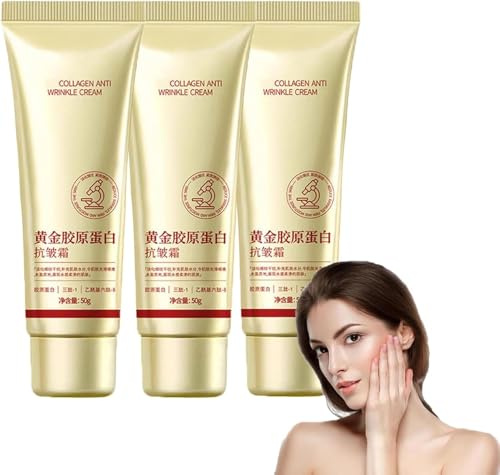 Gold & Collagen Anti-Falten-Creme, Anti-Falten-Creme mit Collagen für straffere Haut, reduziert Falten und feine Linien, lang anhaltende, tiefenwirksame Feuchtigkeitspflege