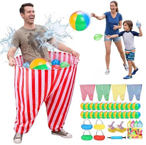 CWLAKON 145Pcs Granny Pants Gartenspiel 4er-Pack mit 24 Bällen, übergroße Riesenhose Outdoor-Spiel für Kinder & Erwachsene, Ballfangspiel für Sportfest Karneval Geburtstag Familientreffen