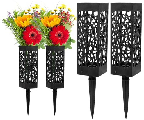 4 Pcs Cemetery Vases for Grave, 12 inch Memorial Cemetery Floral Holder Grave Vase in Ground, Floral Vase Cones with Stake & Drainage Holes for Gravestone Grave Yard Decoration