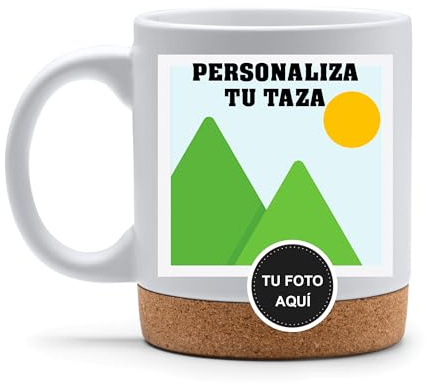 Taza Personalizada Con Fotos y Texto, Base de Corcho 320ml, Regalo Original Taza de Café (Modelo 3)
