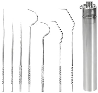 8 pcs Palillos de Dientes de Titanio Reutilizables con Estuche Portátil, palillos metálicos para limpieza dental, camping, picnic y viaje, set multifuncional resistente y fácil de limpiar