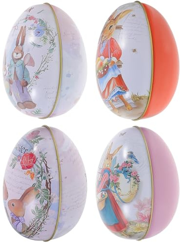 Veemoon 4pcs Easter Egg Shaped Treat Box Set Made of Sturdy Tinplate with Assorted Colours, Multi-use Candy Storage for Festival Candy Packaging and Easter Decorations