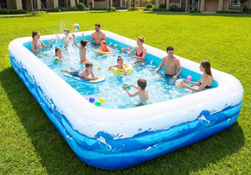 Piscina gonfiabile extra large per adulti, 419 x 193 x 56 cm, piscina gonfiabile a grandezza naturale, in PVC da 0,6 mm, con simpatico motivo animale, grande piscina familiare per cortili e feste