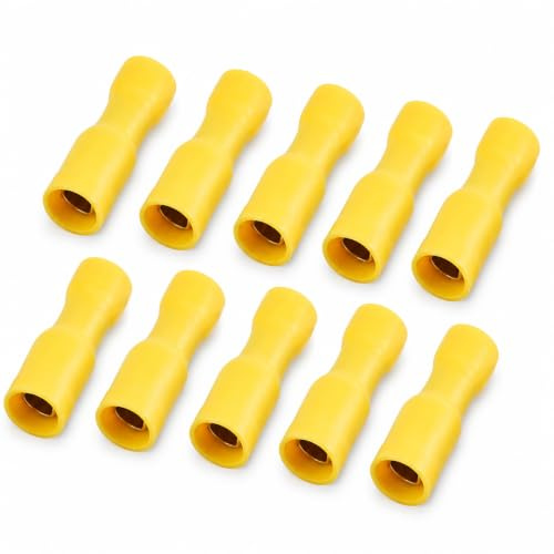 10 Pcs Yellow Insulated Female Spade Crimp Connectors – FRD 5.5-195, 12–10 AWG / 4.0–6.0mm² Brass PVC Quick Disconnect Wire Terminals for Automotive and Home Wiring