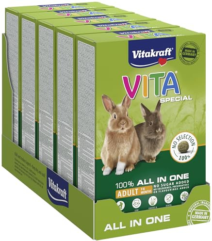 VITAKRAFT - Cibo per Coniglio Nano Vita Special - Alimentazione Completa per Coniglio Nano - Speciale Anti-Odori - Ricco di Vitamine e Minerali - Confezione da 5 Confezioni da 600 g
