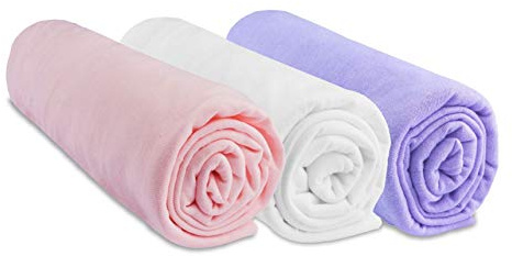 Lot de 3 Draps Housse 70x140 cm Lit Bébé Lit Enfant 70 x 140 cm| 100% Coton Jersey | Rose Blanc Parme | Extensible | Sommeil sain | Marque Easy dort | Oeko-Tex | Qualité | Fabriqué en Europe